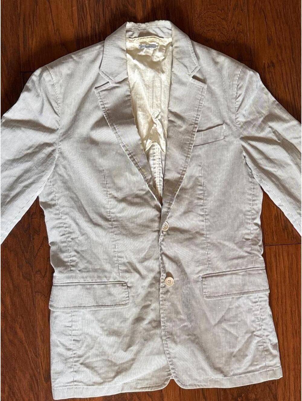Prada blue & cream striped blazer. Medium.